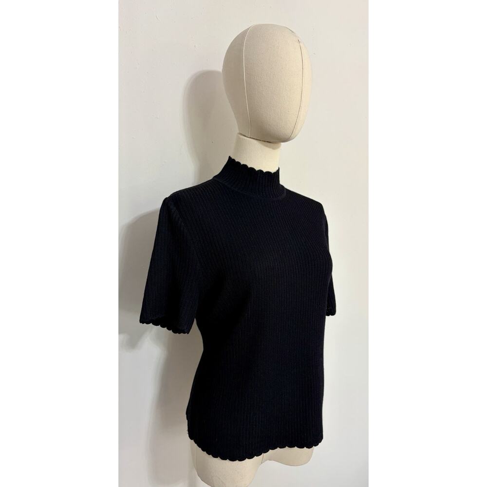 St. John Black Ribbed Short-Sleeve Mock Neck Top - Picture 4 of 9